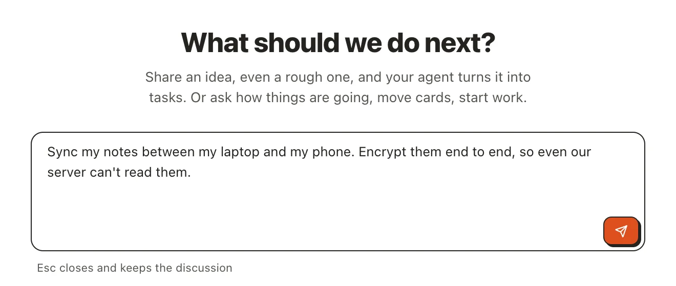 The New idea box with the sync request typed in and the send button beside it